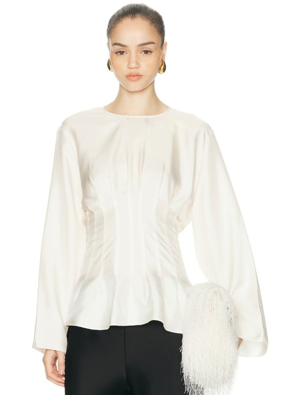 Rohe Sculptural Waisted Silk Top in Cream